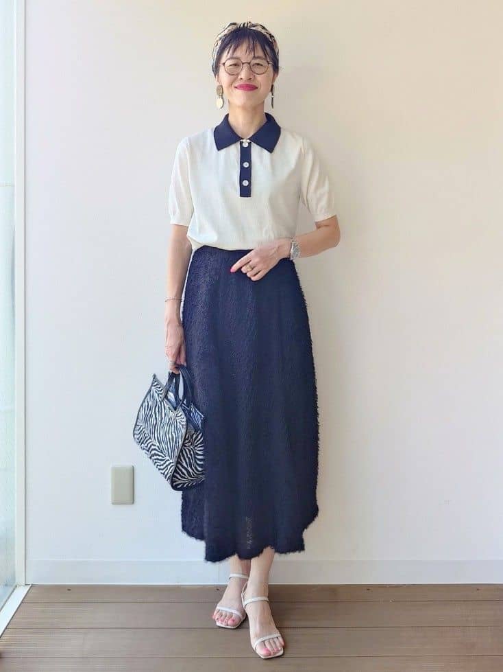 MUTSUKOさんの「UNTITLED｜【トレンド/きれいめ】5分袖ポロニット」を使ったコーディネート