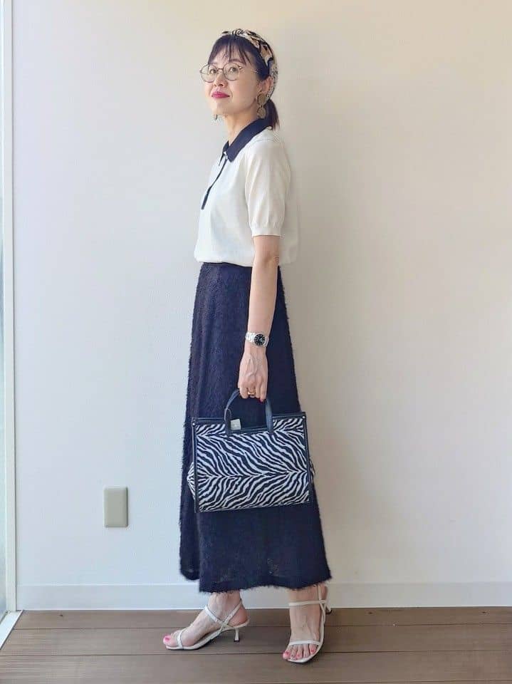 MUTSUKOさんの「UNTITLED｜【トレンド/きれいめ】5分袖ポロニット」を使ったコーディネート