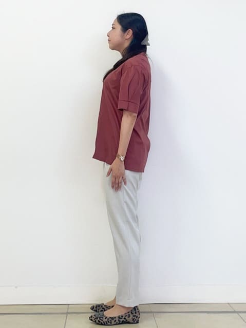 chisaさんの「Reflect｜【すっきり見え！長め丈／マシンウォッシュ可】スキッパーネックジャージトップス」を使ったコーディネート