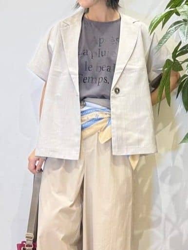 misakiさんの「SHOO･LA･RUE｜【S-LL】さらりと着たい大人のための 麻調半袖ジャケット」を使ったコーディネート