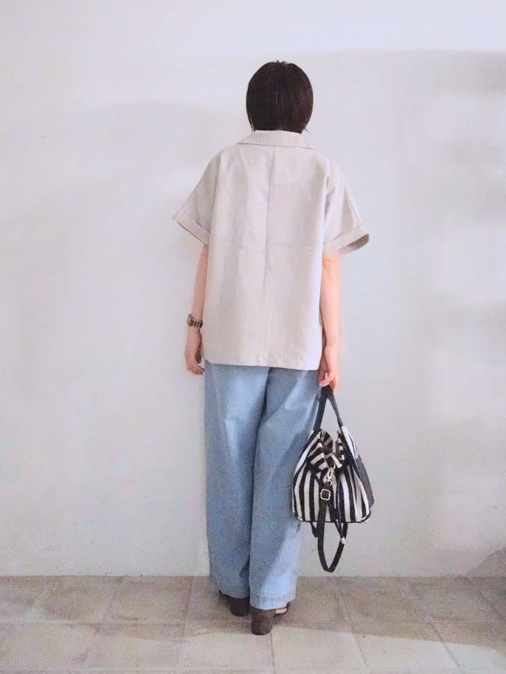 miomioさんの「SHOO･LA･RUE｜【S-LL】さらりと着たい大人のための 麻調半袖ジャケット」を使ったコーディネート