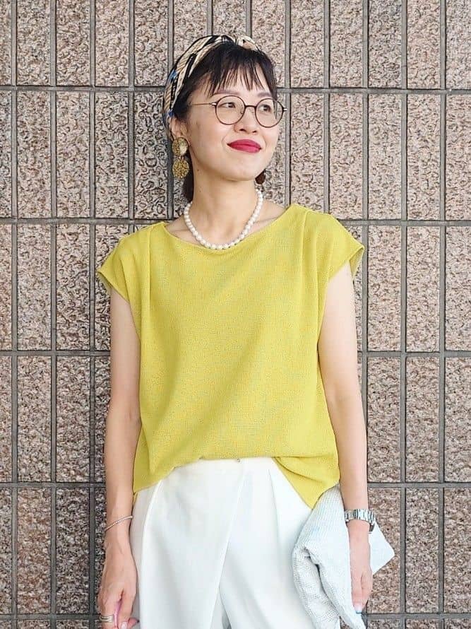 MUTSUKOさんの「UNTITLED｜【ジャージ素材】インナードッキングシアーカットソー」を使ったコーディネート