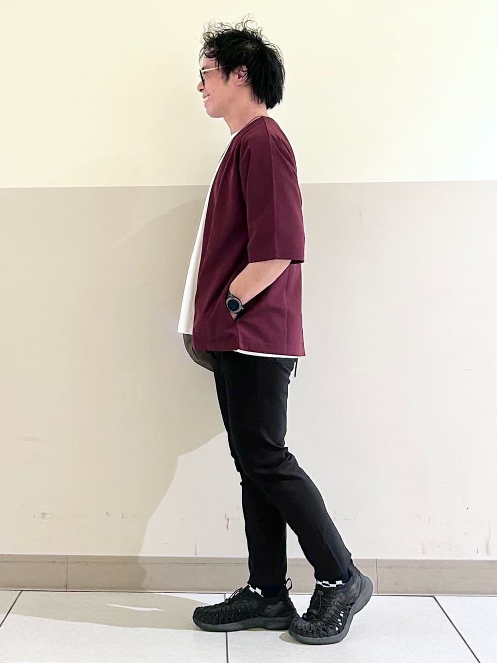 KENJI Iさんの「THE SHOP TK｜五分袖カーディガン+半袖Tシャツセットアイテム 洗濯機OK」を使ったコーディネート