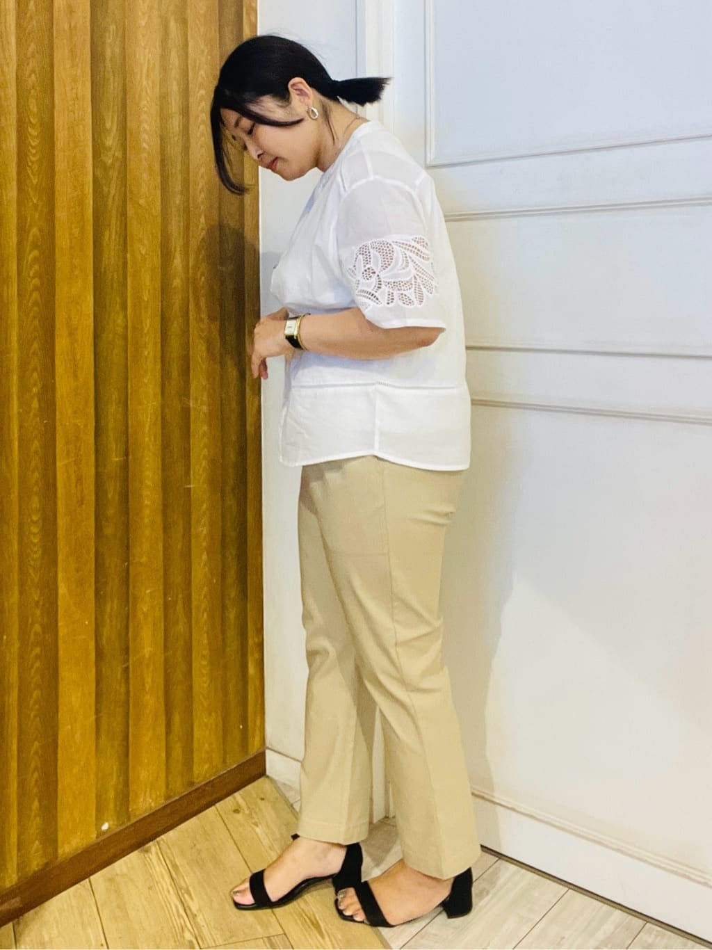 すーさんの「SHOO･LA･RUE｜【S-LL/6分袖】レースデザインで華やか見え お袖刺繍ブラウス」を使ったコーディネート