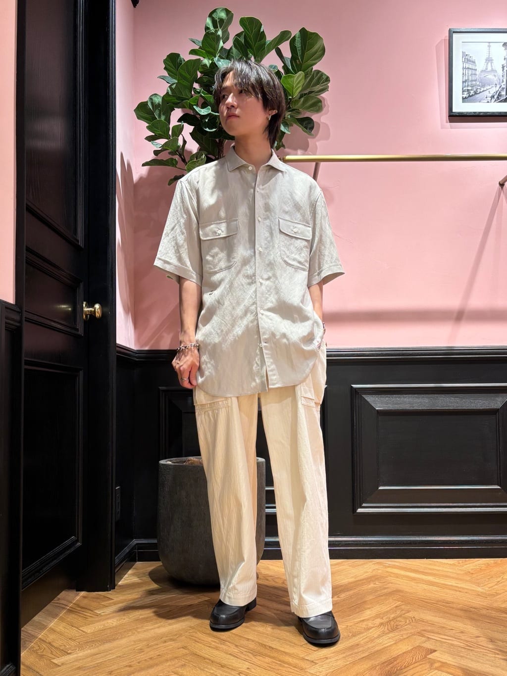 kaminaga さんの「DRESSTERIOR｜◆リネンレーヨン ハーフスリーブシャツ」を使ったコーディネート