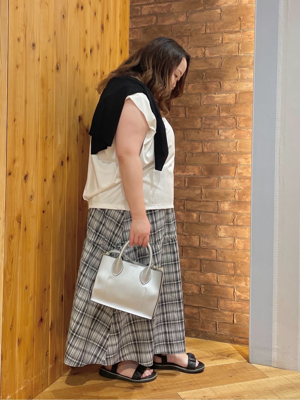 Risaさんの「SHOO･LA･RUE｜【S-LL】シルエットが変えられる チェック柄リボンフレアスカート」を使ったコーディネート