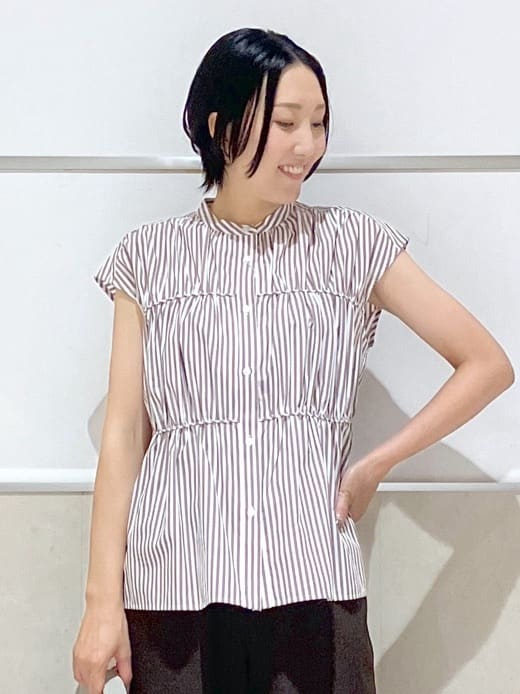 eriko さんの「Dessin｜【洗える】ストライプ柄ギャザーブラウス」を使ったコーディネート