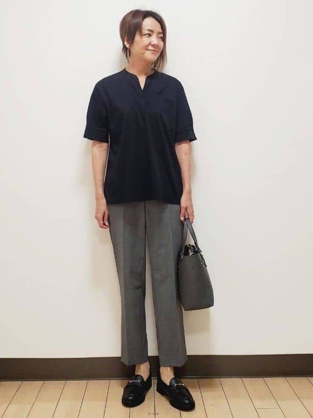 yuuさんの「Reflect｜【すっきり見え！長め丈／マシンウォッシュ可】スキッパーネックジャージトップス」を使ったコーディネート