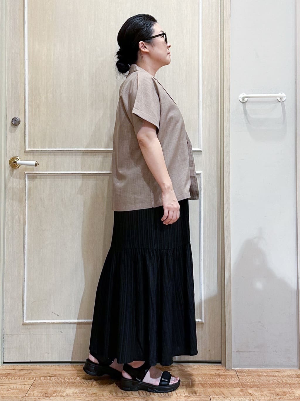 umeさんの「SHOO･LA･RUE｜【S-LL】さらりと着たい大人のための 麻調半袖ジャケット」を使ったコーディネート