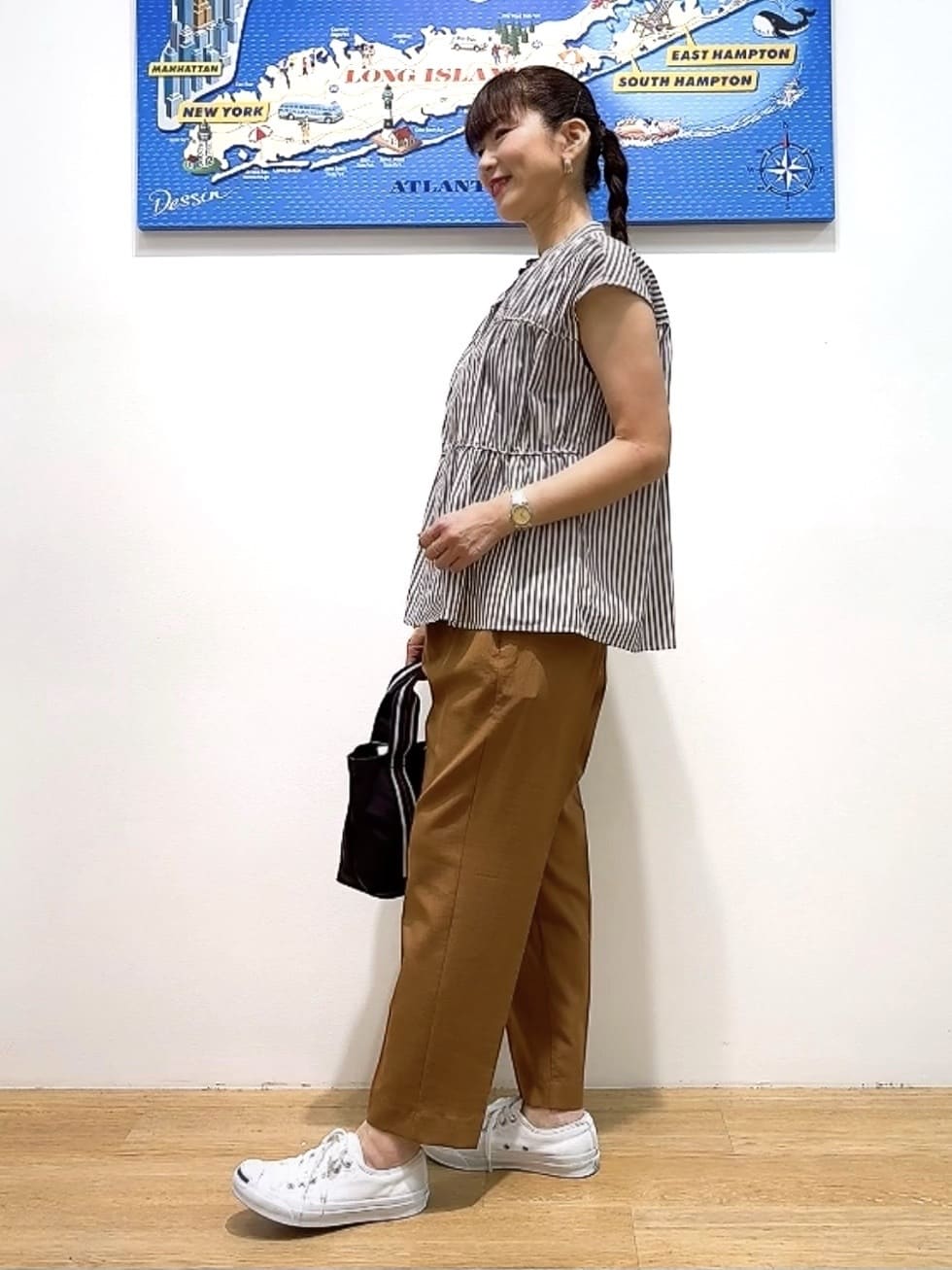 Yasucoさんの「Dessin｜【洗える】ストライプ柄ギャザーブラウス」を使ったコーディネート
