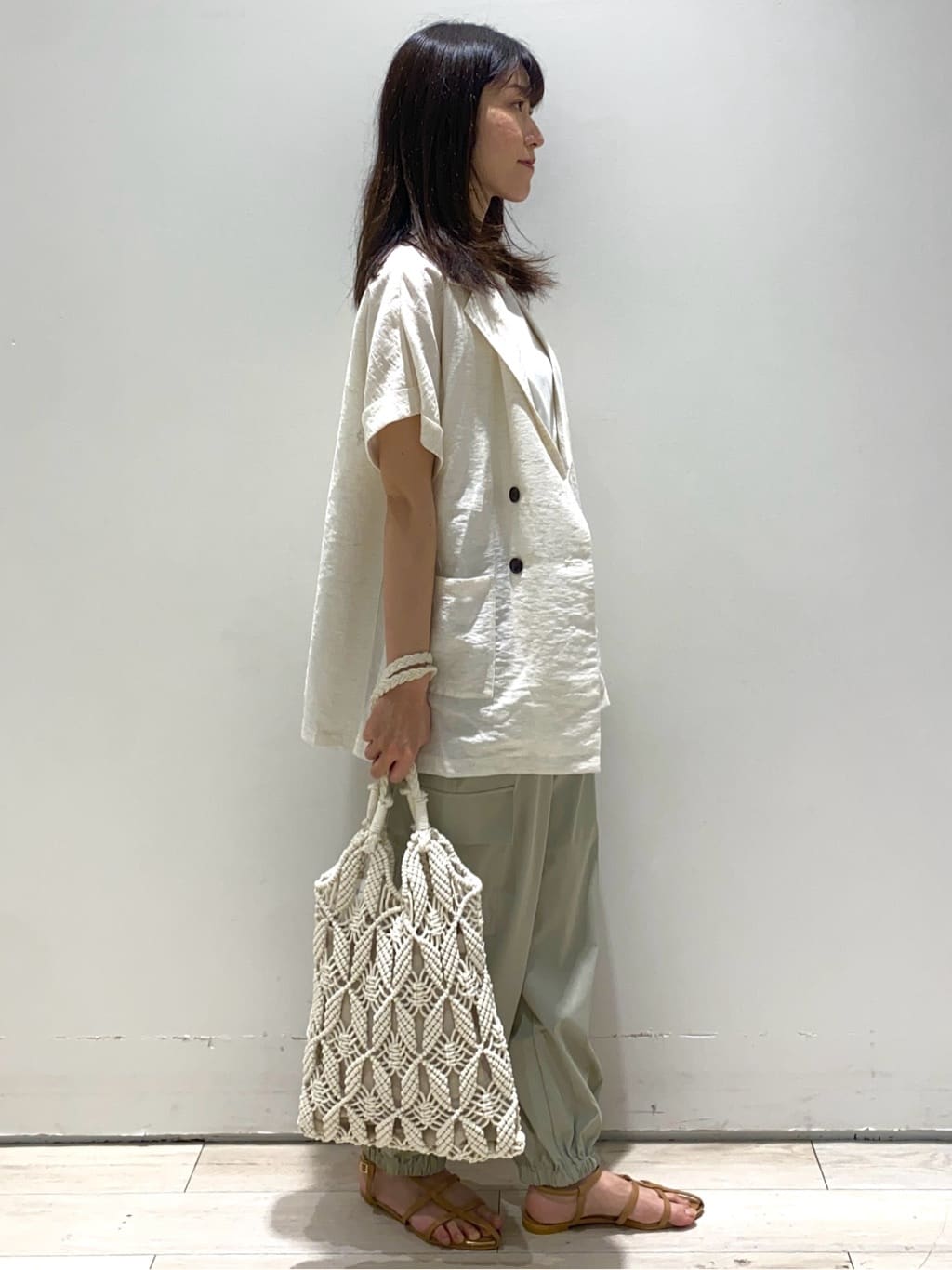 shikaさんの「THE SHOP TK｜◆リネン混半袖テーラージャケット【洗える/セットアップ可】」を使ったコーディネート