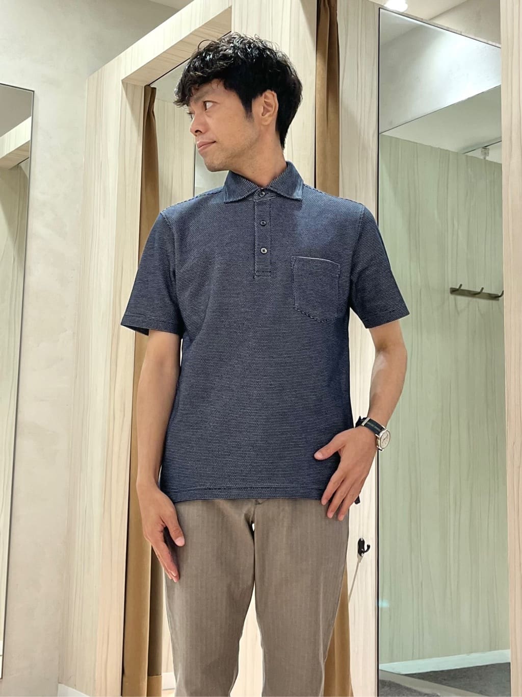 URAさんの「TAKEO KIKUCHI｜【抗菌防臭／9色5サイズ展開】ハニカムメランジ ポロシャツ」を使ったコーディネート