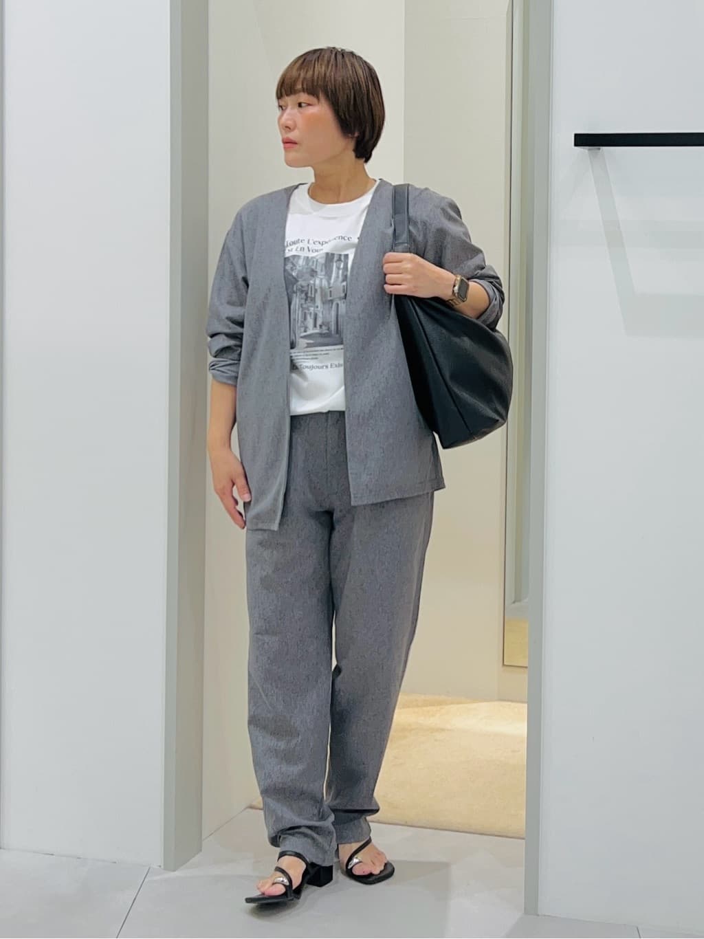 タナさんの「THE SHOP TK｜シャリルジャージ カーディガン 洗濯機OK/吸水速乾/イージーケア/セットアップ可」を使ったコーディネート