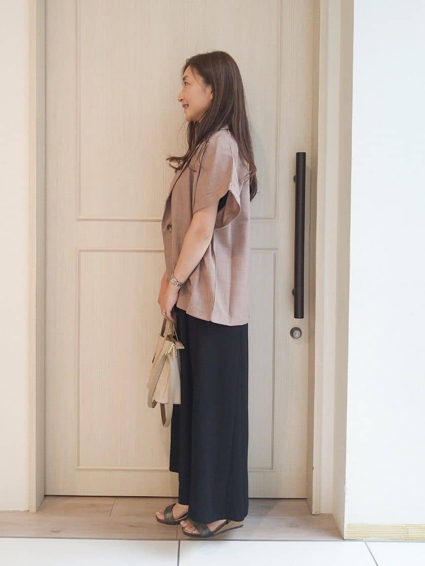 mi-saさんの「SHOO･LA･RUE｜【S-LL】さらりと着たい大人のための 麻調半袖ジャケット」を使ったコーディネート