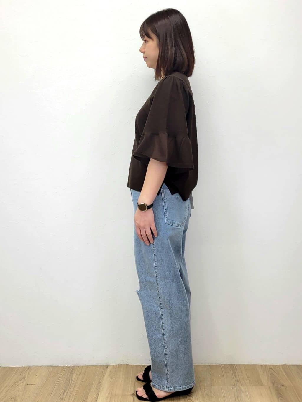 LISAさんの「OPAQUE.CLIP｜《5色展開》シアーフレアスリーブニット【洗濯機洗い可】」を使ったコーディネート