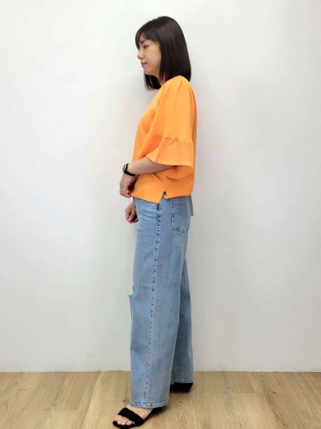LISAさんの「OPAQUE.CLIP｜《5色展開》シアーフレアスリーブニット【洗濯機洗い可】」を使ったコーディネート