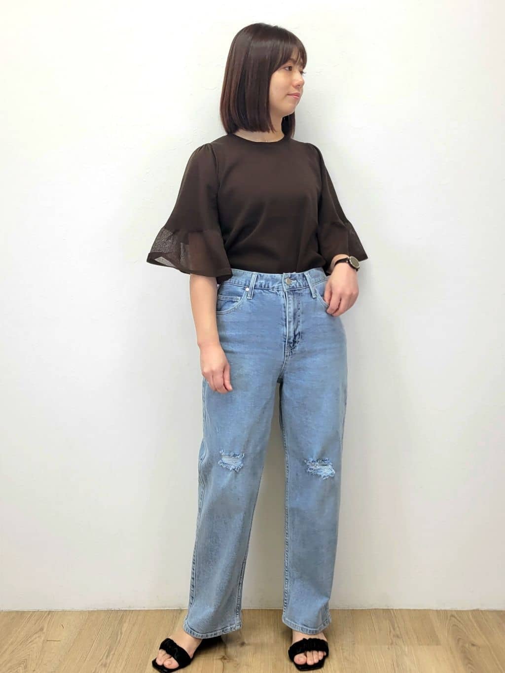LISAさんの「OPAQUE.CLIP｜《5色展開》シアーフレアスリーブニット【洗濯機洗い可】」を使ったコーディネート