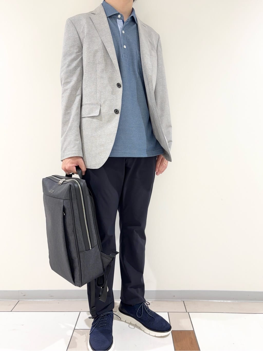 及川さんの「TAKEO KIKUCHI｜【抗菌防臭】COOL DOTS（R）ドビープリント ジャケット」を使ったコーディネート