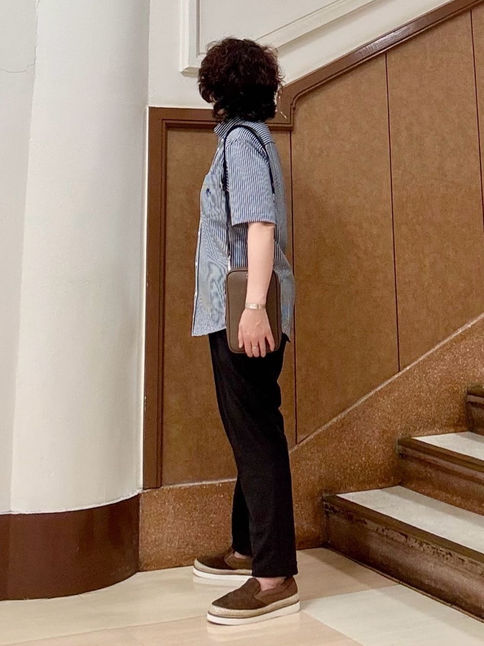 のぐみさんの「TAKEO KIKUCHI｜【COOL CITY WEAR】ストライプジャージ ボタンダウンシャツ /接触冷感」を使ったコーディネート
