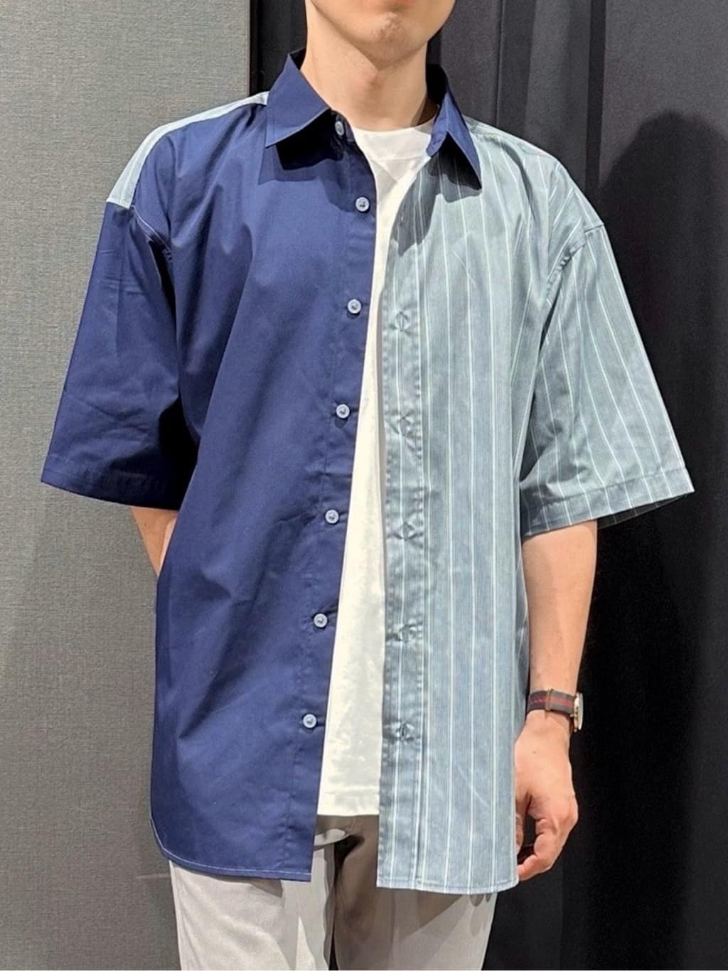 tomoyaさんの「THE SHOP TK｜ブロードパネルストライプ 半袖シャツ 洗濯機OK／サスティナブル素材」を使ったコーディネート