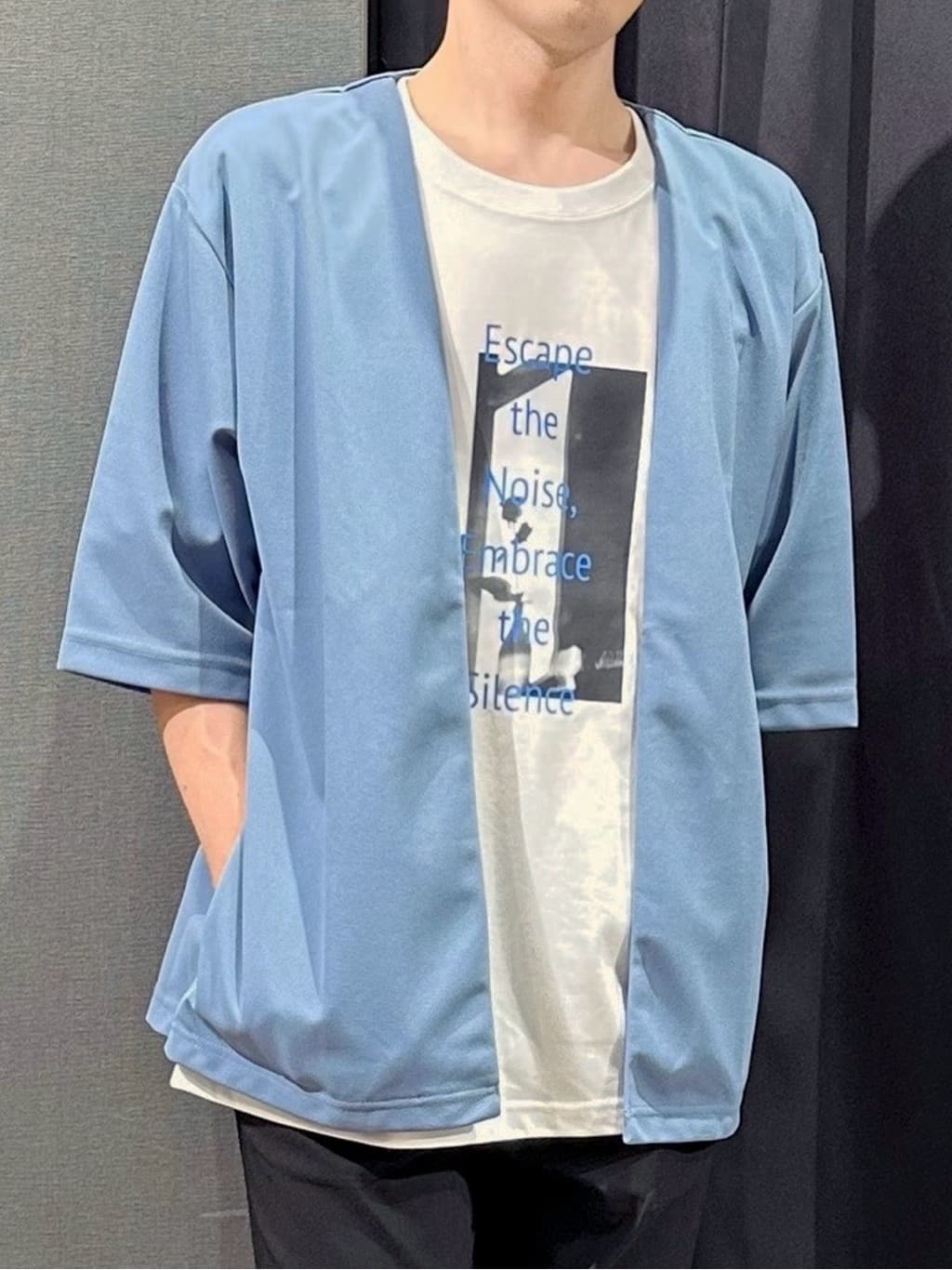 tomoyaさんの「THE SHOP TK｜五分袖カーディガン+半袖Tシャツセットアイテム 洗濯機OK」を使ったコーディネート