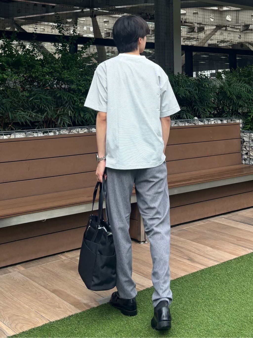 うらしーさんの「THE SHOP TK｜パーフェクテックボーダー 半袖Tシャツ 吸水速乾／洗濯機OK」を使ったコーディネート