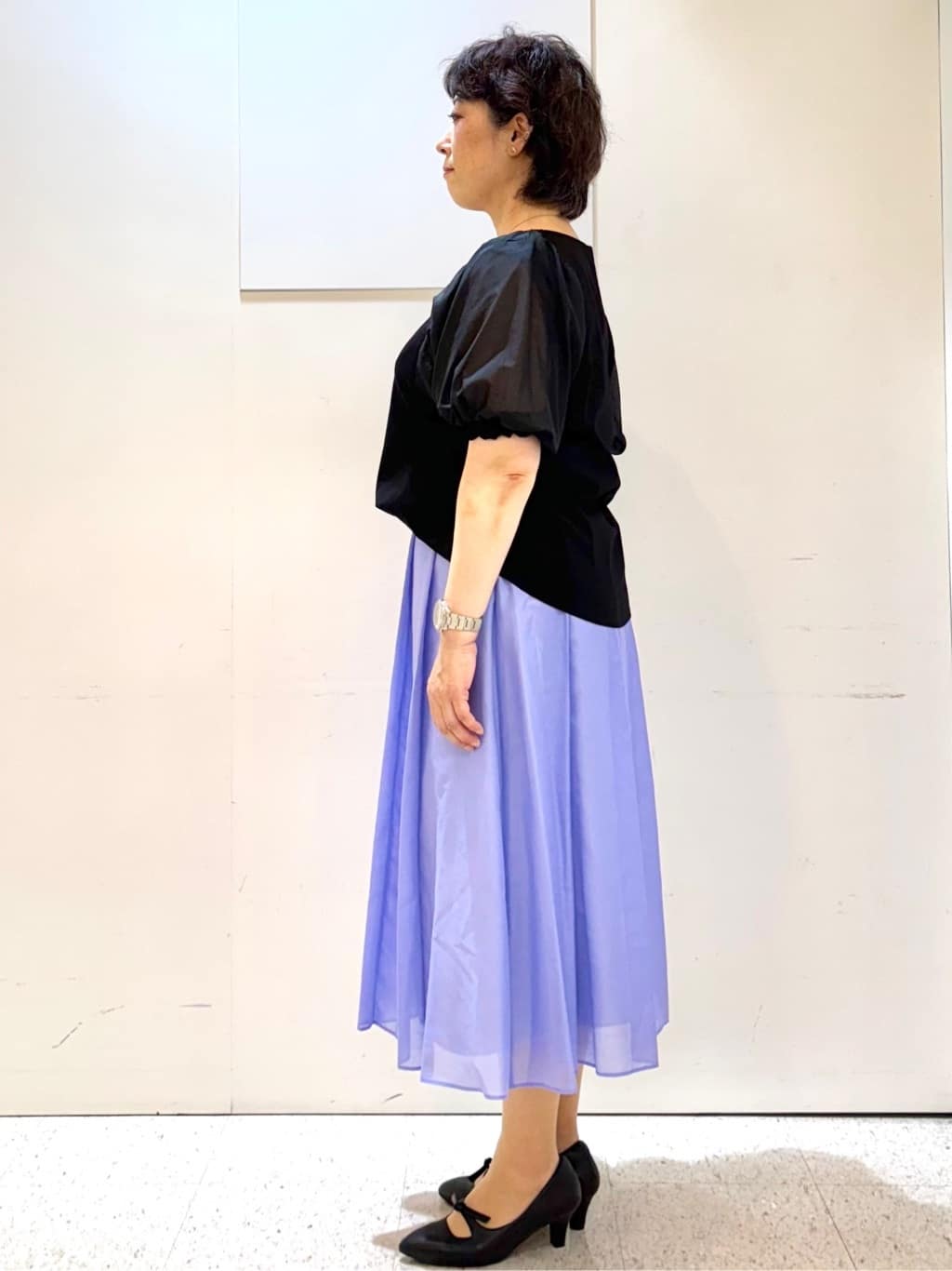 ヤスコさんの「Reflect｜【マシンウォッシュ可／セットアップ可】シアーボックスタックプリーツスカート」を使ったコーディネート