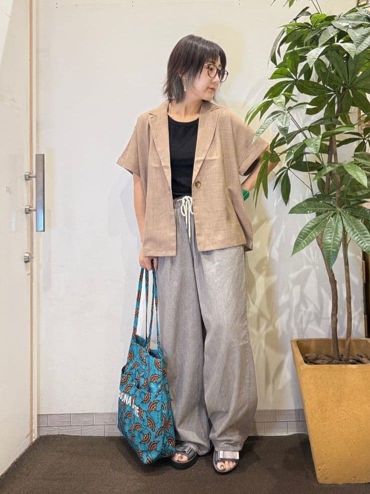 misakiさんの「SHOO･LA･RUE｜【S-LL】さらりと着たい大人のための 麻調半袖ジャケット」を使ったコーディネート