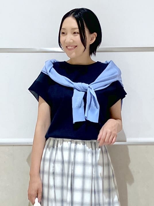 eriko さんの「Dessin｜【ウエストゴム・洗える】オンブレーチェック柄スカート」を使ったコーディネート