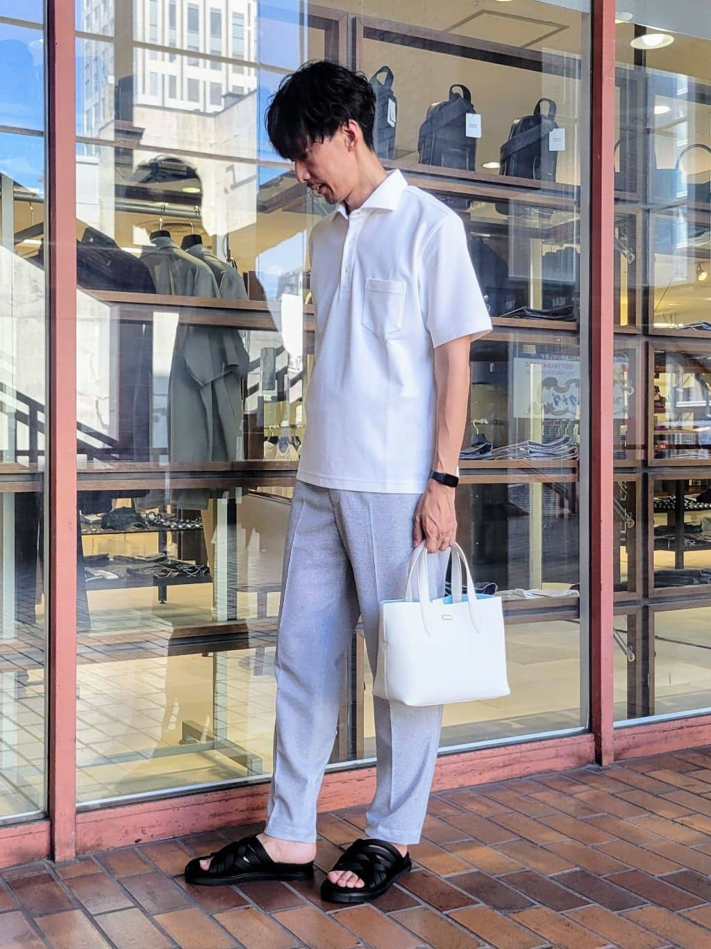 piroyaさんの「TAKEO KIKUCHI｜【抗菌防臭／9色5サイズ展開】ハニカムメランジ ポロシャツ」を使ったコーディネート