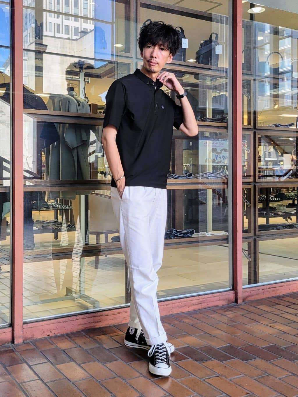 piroyaさんの「TAKEO KIKUCHI｜【COOL CITY WEAR】エアートール ポロシャツ /接触冷感・通気性」を使ったコーディネート