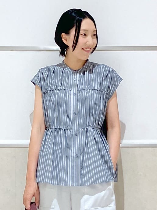eriko さんの「Dessin｜【洗える】ストライプ柄ギャザーブラウス」を使ったコーディネート