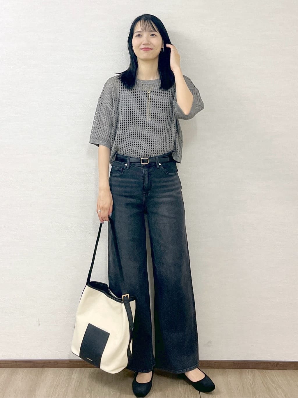 sachikoさんの「OPAQUE.CLIP｜2WAY ラメメッシュニット【洗濯機洗い可／抗ピル】」を使ったコーディネート