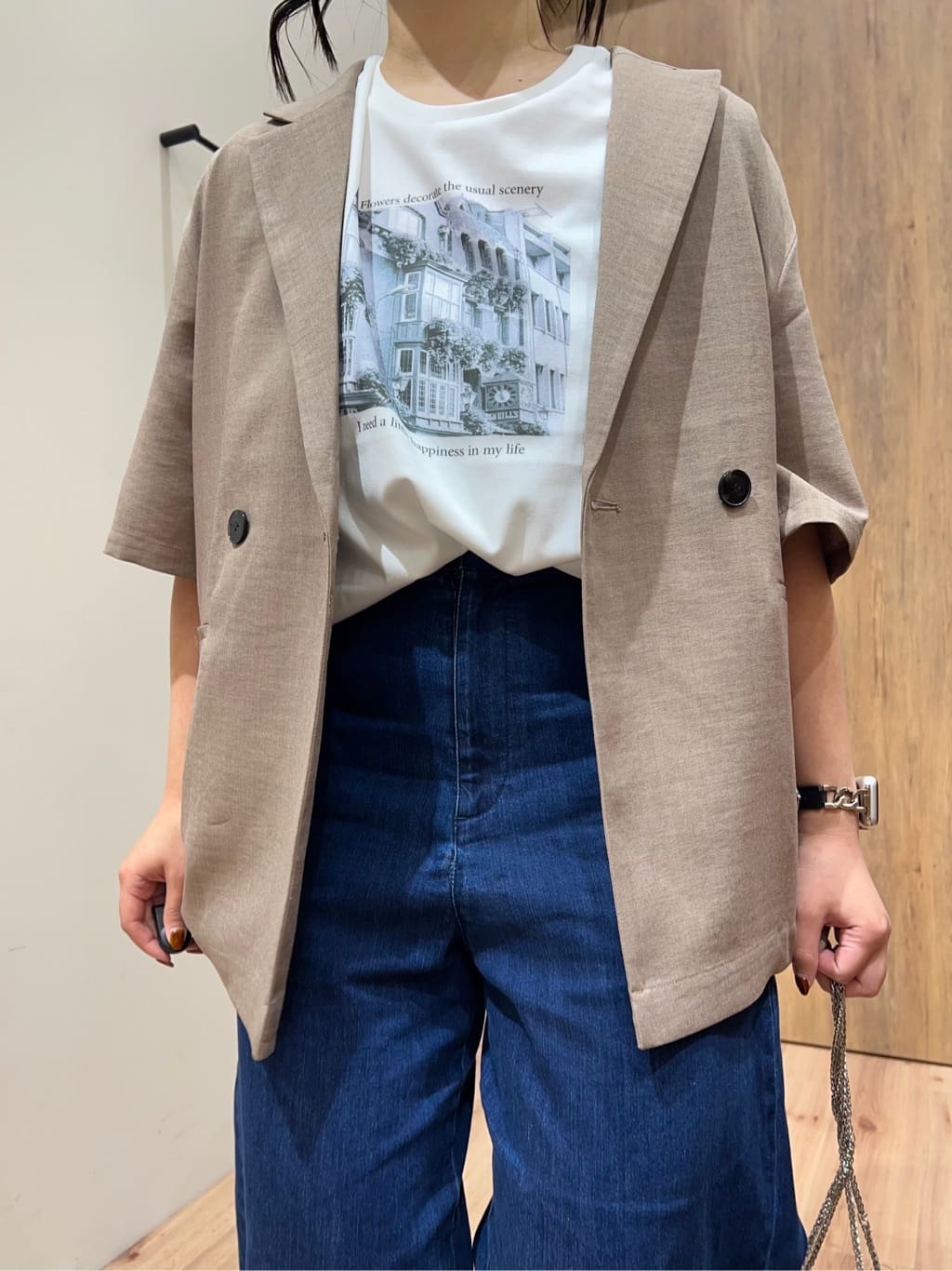 Reinaさんの「grove｜軽やかに羽織れて、きちんと見え ハーフスリーブテーラードジャケット」を使ったコーディネート