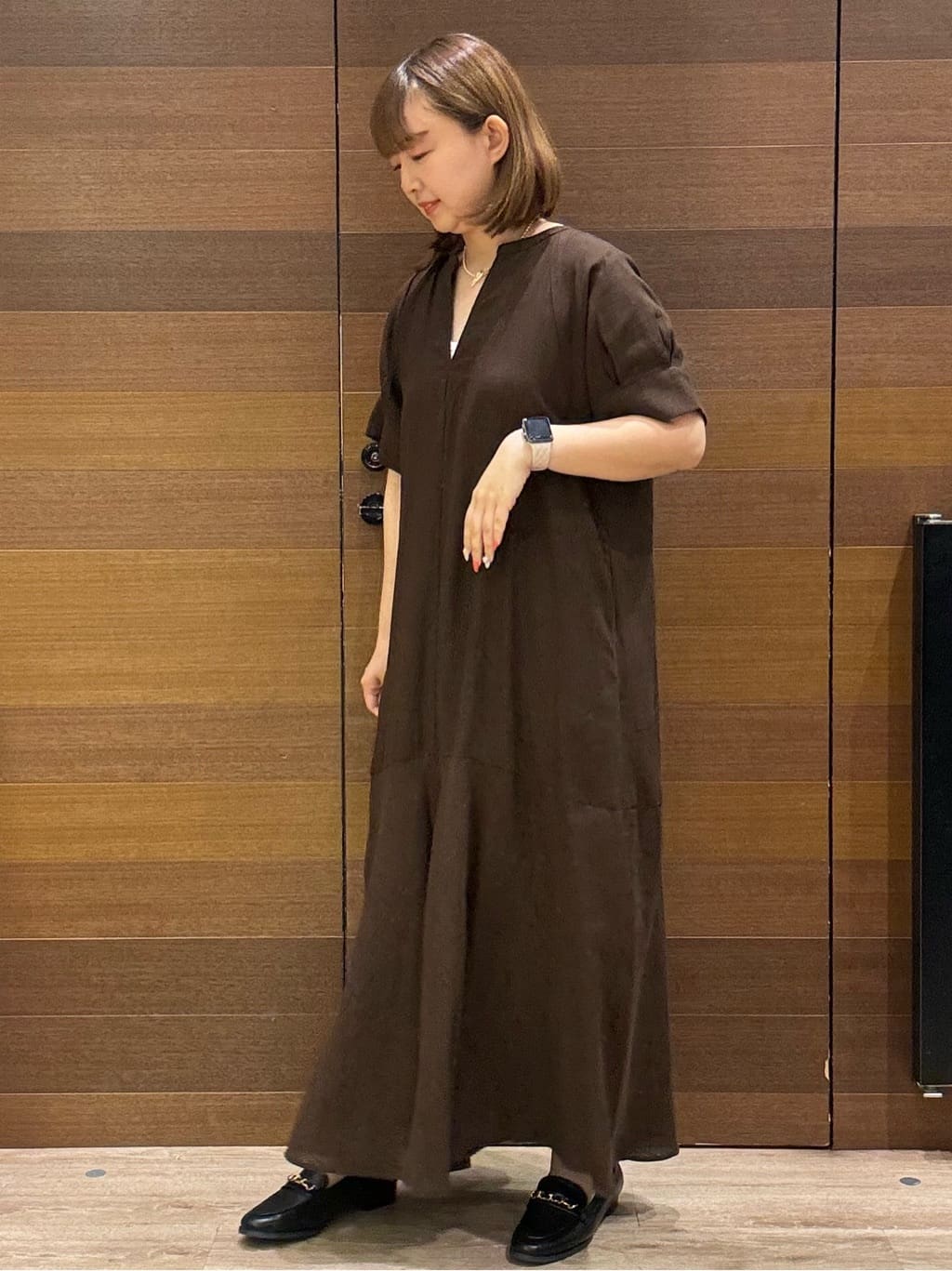 yumeさんの「OPAQUE.CLIP｜レーヨン麻キーネックワンピース【洗える】」を使ったコーディネート