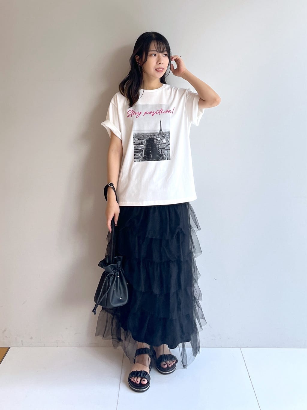 cotaniさんの「SHOO･LA･RUE｜【2点セット/S-LL】コーデの主役になる チュールティアードスカート」を使ったコーディネート