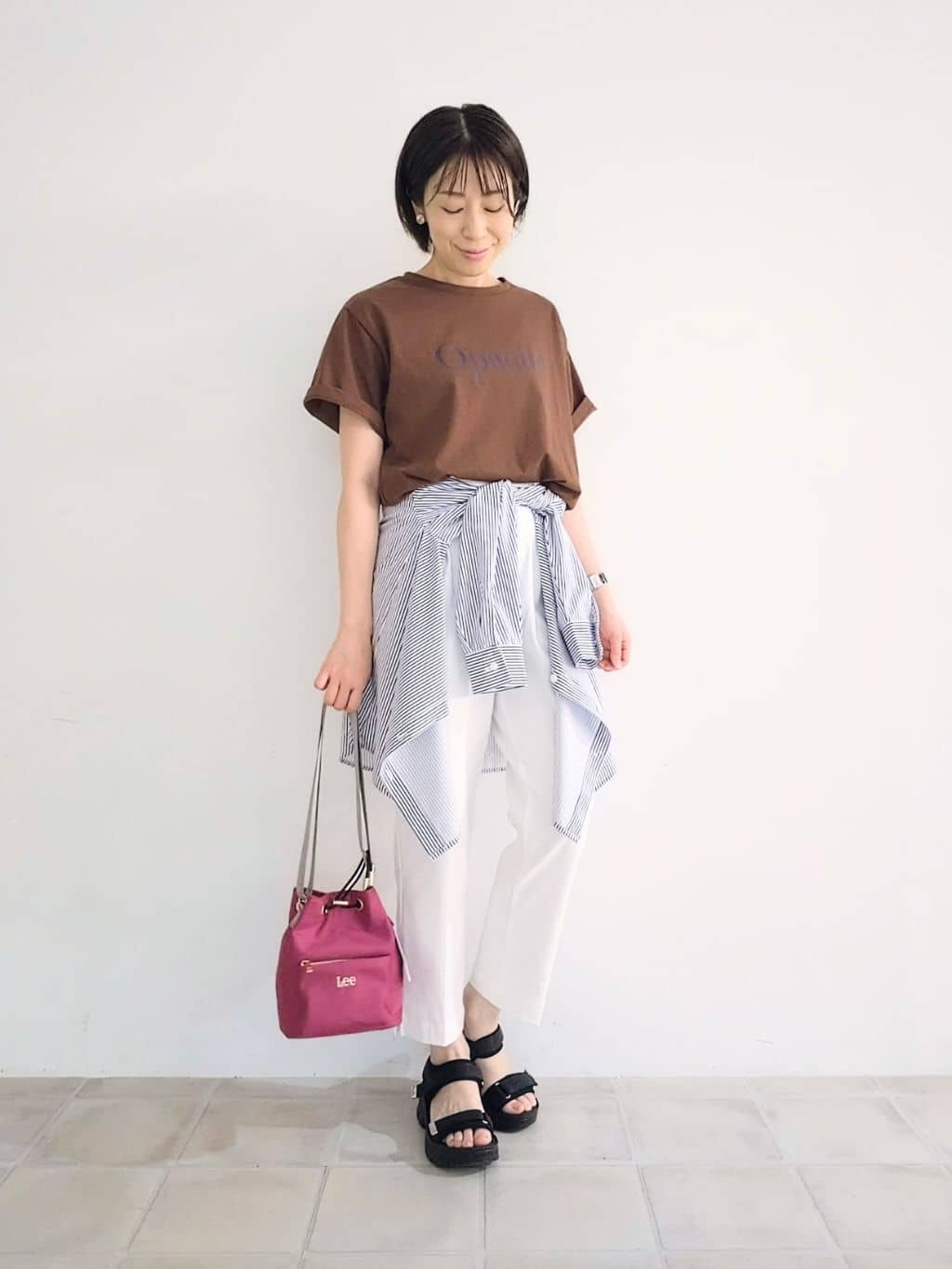 miomioさんの「SHOO･LA･RUE｜【S-LL/ひんやり/UV】選べる6柄でそれぞれ欲しくなる プリントTシャツ」を使ったコーディネート
