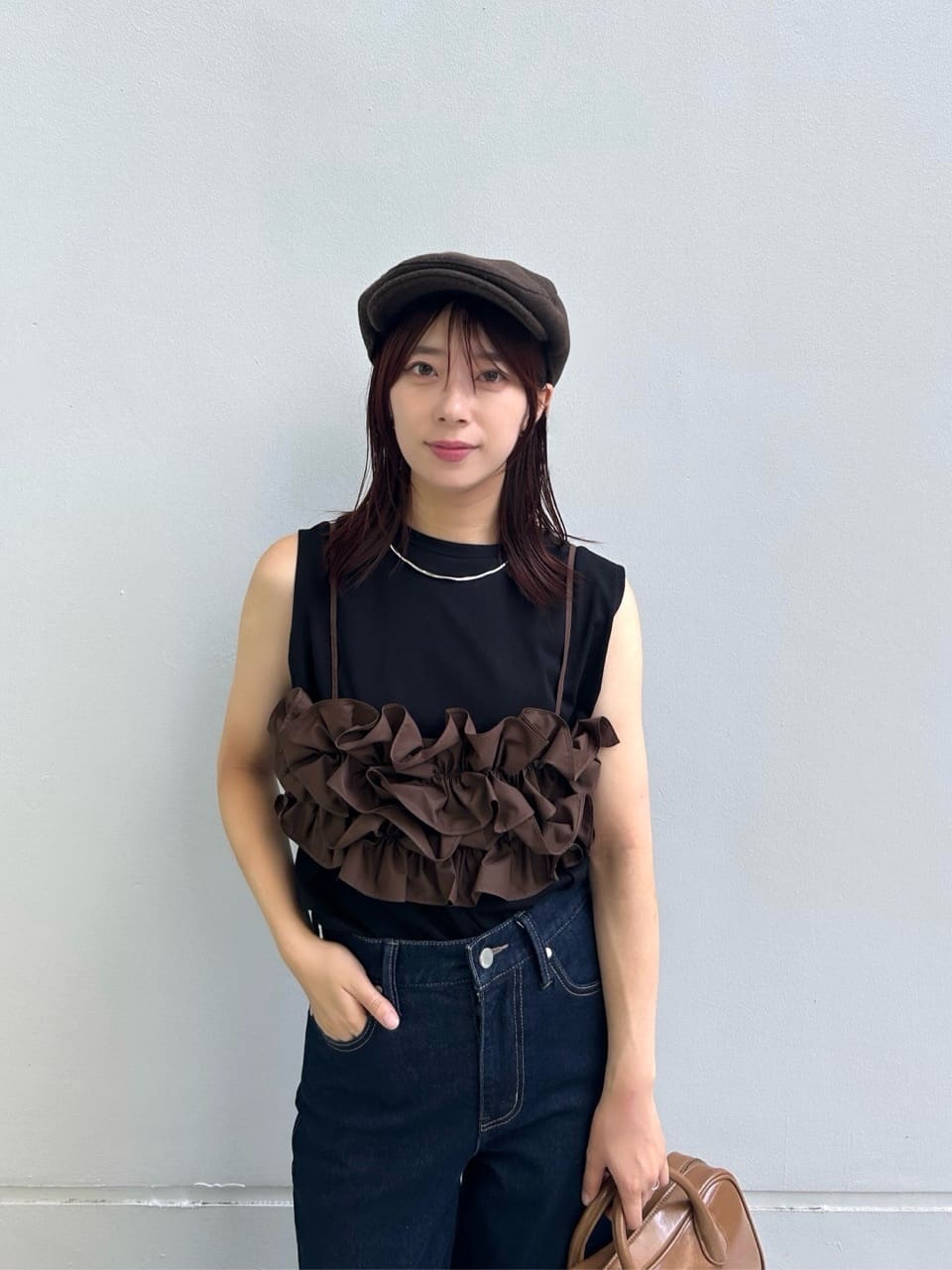 RINAさんの「OPAQUE.CLIP｜《CanCam掲載》ツインセット／フリルキャミビスチェ&times;フレンチスリーブカットソー【洗濯機洗い可】」を使ったコーディネート