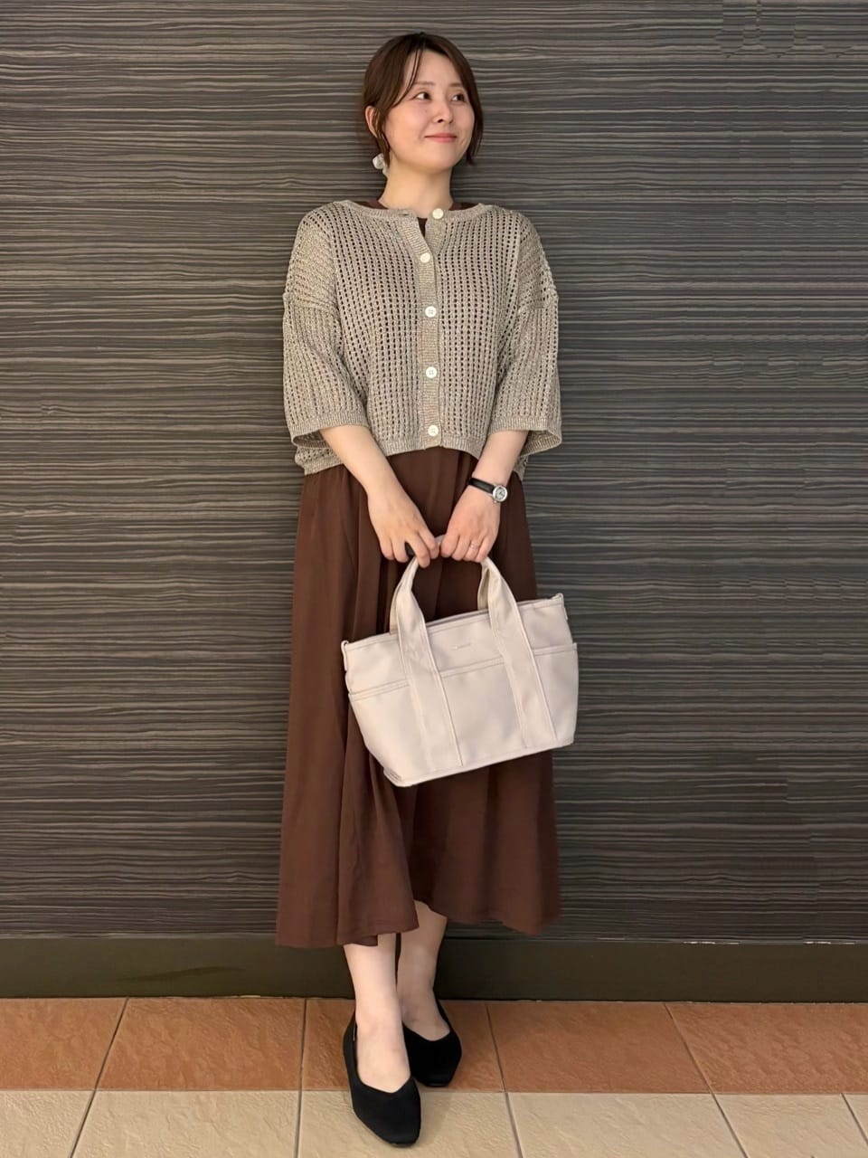 かなさんの「OPAQUE.CLIP｜カットソーフレアワンピース【接触冷感／洗濯機洗い可】」を使ったコーディネート