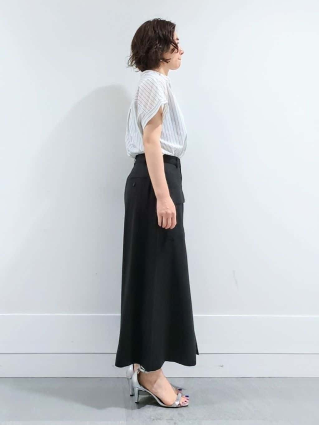 ミズタさんの「UNTITLED｜【洗える/スキッパー】フレンチスリーブシアーブラウス」を使ったコーディネート