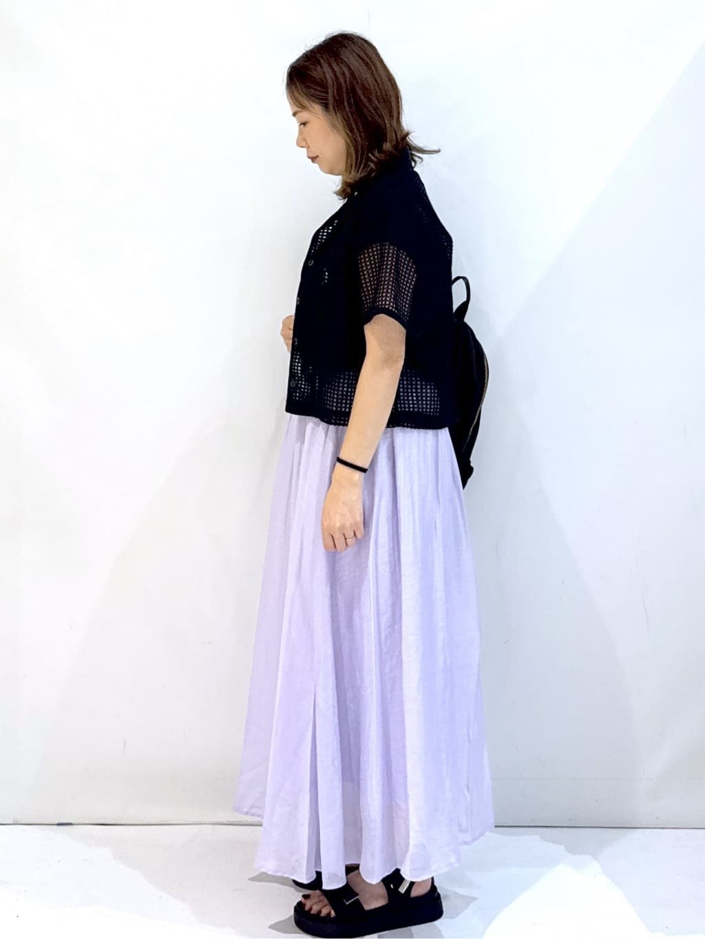 やすさんの「OPAQUE.CLIP｜ロゴフレンチスリーブニット【洗濯機洗い可／UV／接触冷感／抗ピル】」を使ったコーディネート