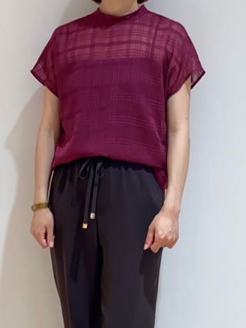 あやさんの「UNTITLED｜【シアー】チェックスタンドネックブラウス」を使ったコーディネート