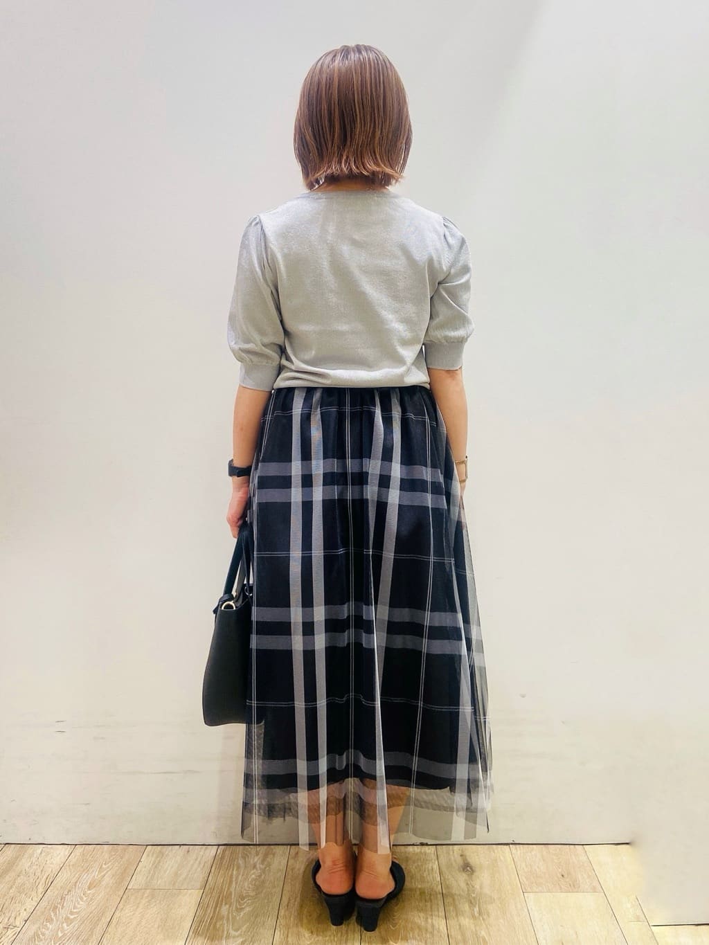 YUKOさんの「index｜チュールラメチェックフレアスカート【洗濯機洗い可／防シワ】」を使ったコーディネート