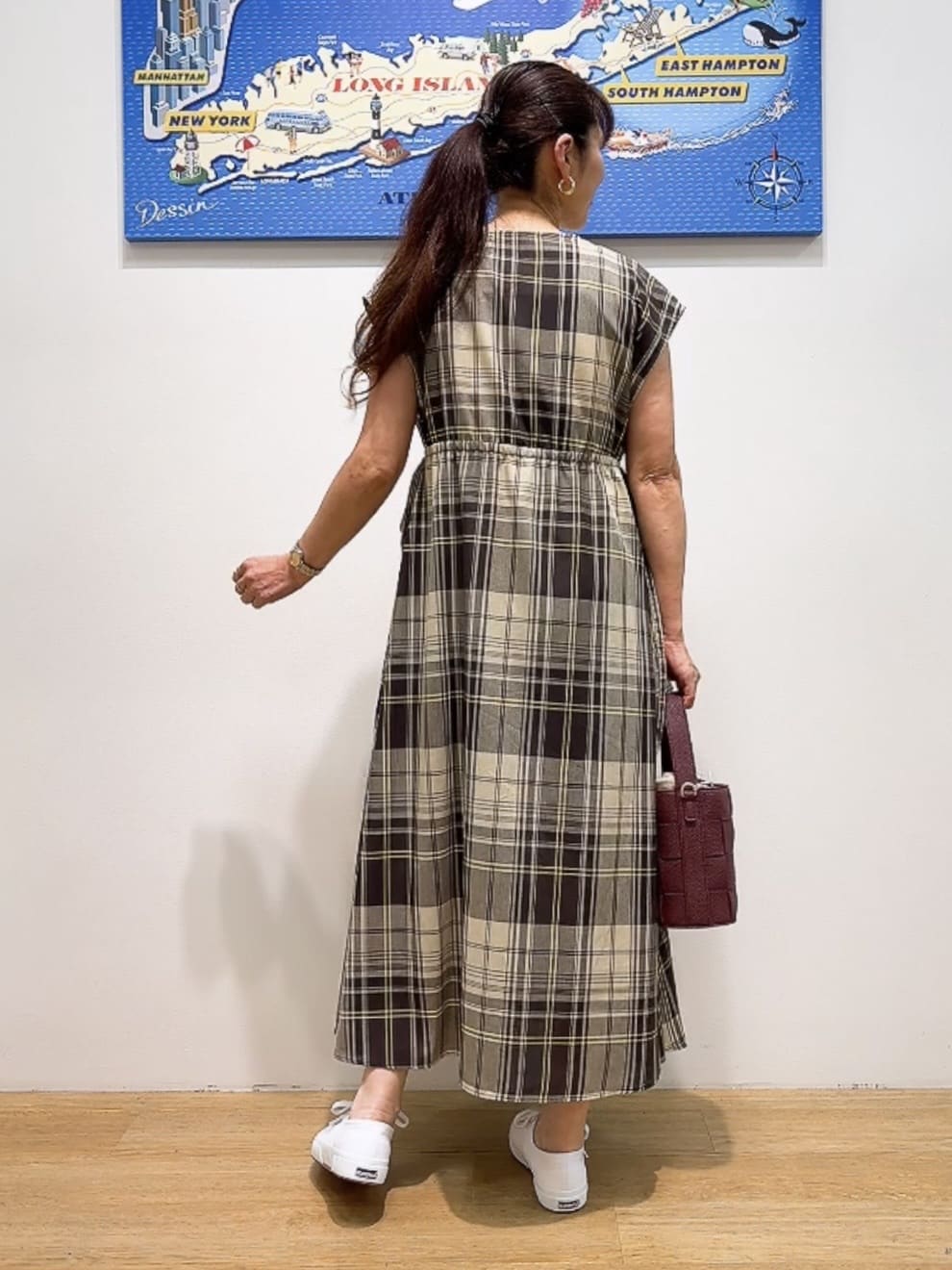 Yasucoさんの「Dessin｜【リンクコーデ・洗える】ウエストドロスト付きチェック柄ワンピース」を使ったコーディネート