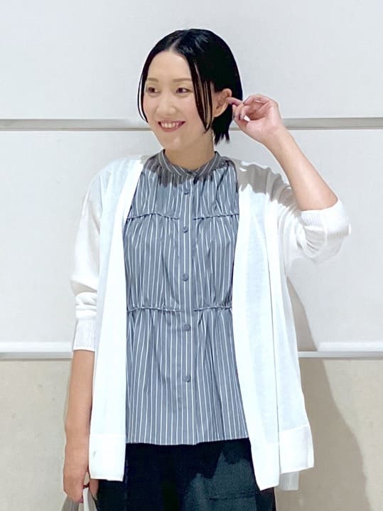 eriko さんの「Dessin｜【洗える】ストライプ柄ギャザーブラウス」を使ったコーディネート