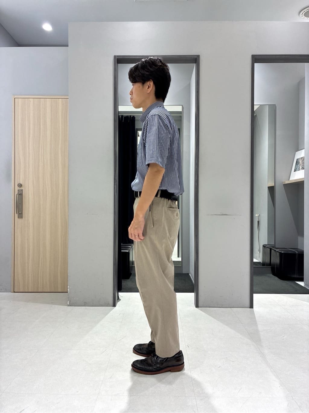 わいずみさんの「TAKEO KIKUCHI｜【COOL CITY WEAR】ストライプジャージ ボタンダウンシャツ /接触冷感」を使ったコーディネート
