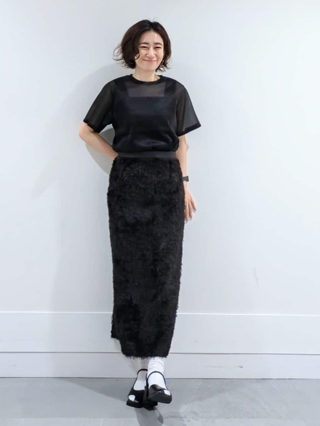 ミズタさんの「UNTITLED｜【洗える】ラメシアーTシャツ」を使ったコーディネート