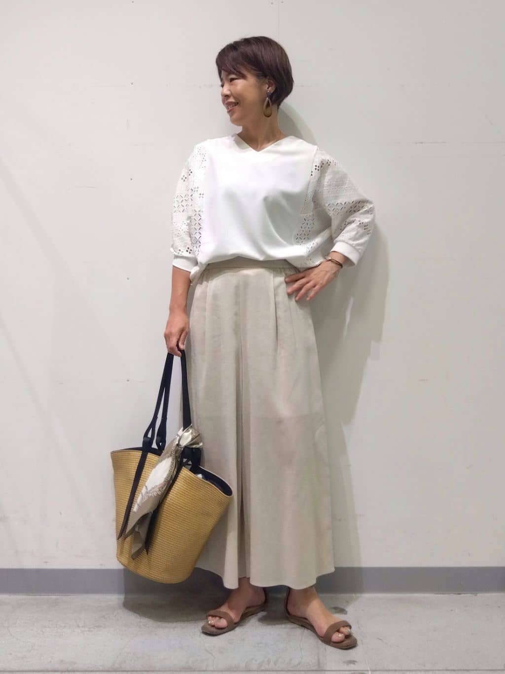 Kさんの「INDIVI｜【洗える／清涼感◎】ワイドフレアパンツ／スカーチョ」を使ったコーディネート