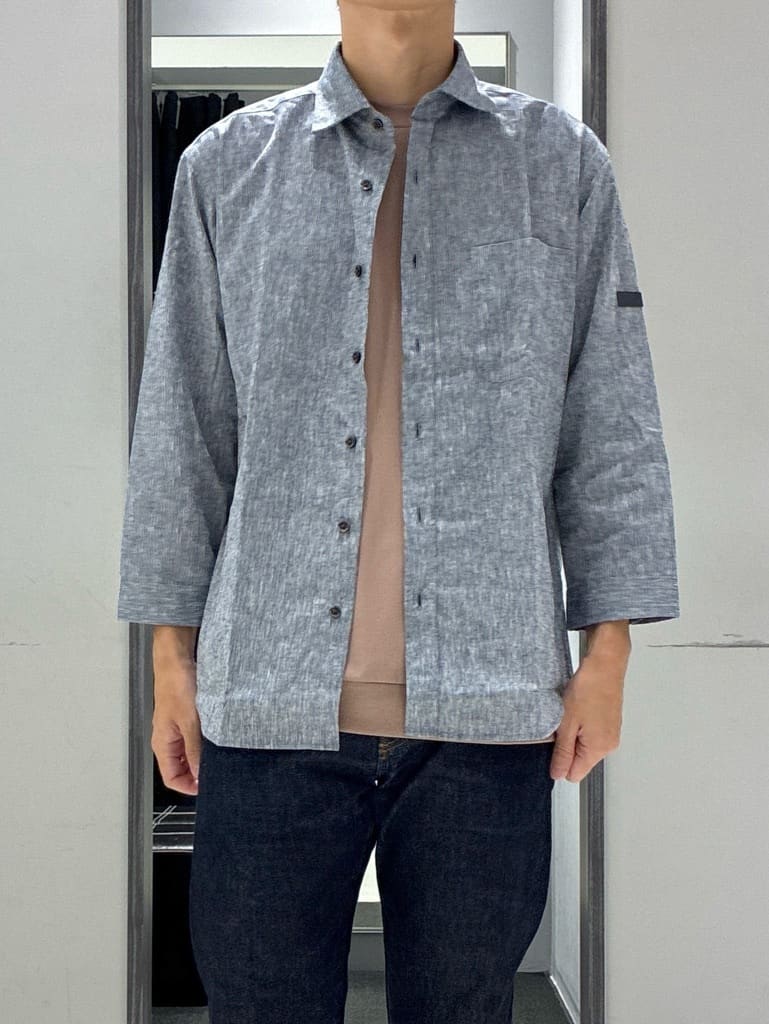 わいずみさんの「TAKEO KIKUCHI｜【COOL CITY WEAR】テーラードTシャツ /接触冷感」を使ったコーディネート