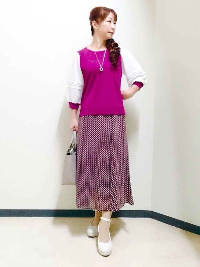 花さんの「Reflect｜【WEB先行カラーあり／手洗い可】ジョーゼットスリーブ&times;ニット」を使ったコーディネート